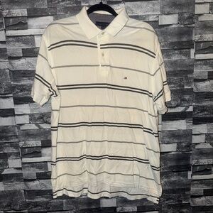 Tommy Hilfiger White and Black Striped Polo Mens size L Color white